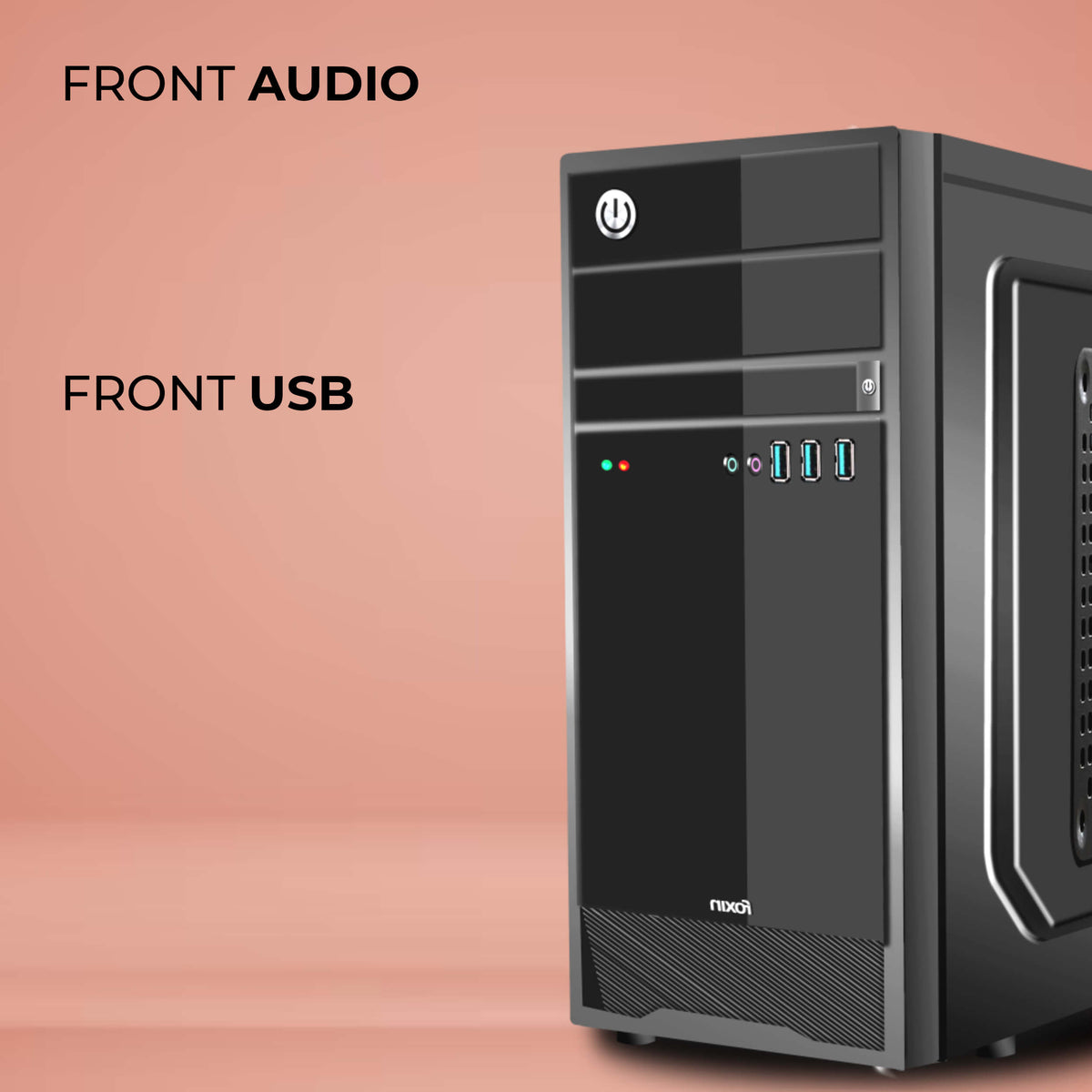 Foxin SHADE Premium PC Cabinet with Steel Metal Body | Front Panel 2 x USB 1.0 Port | HD Audio / MIC Jack Port | 8 CM x 12 CM Fan Position
