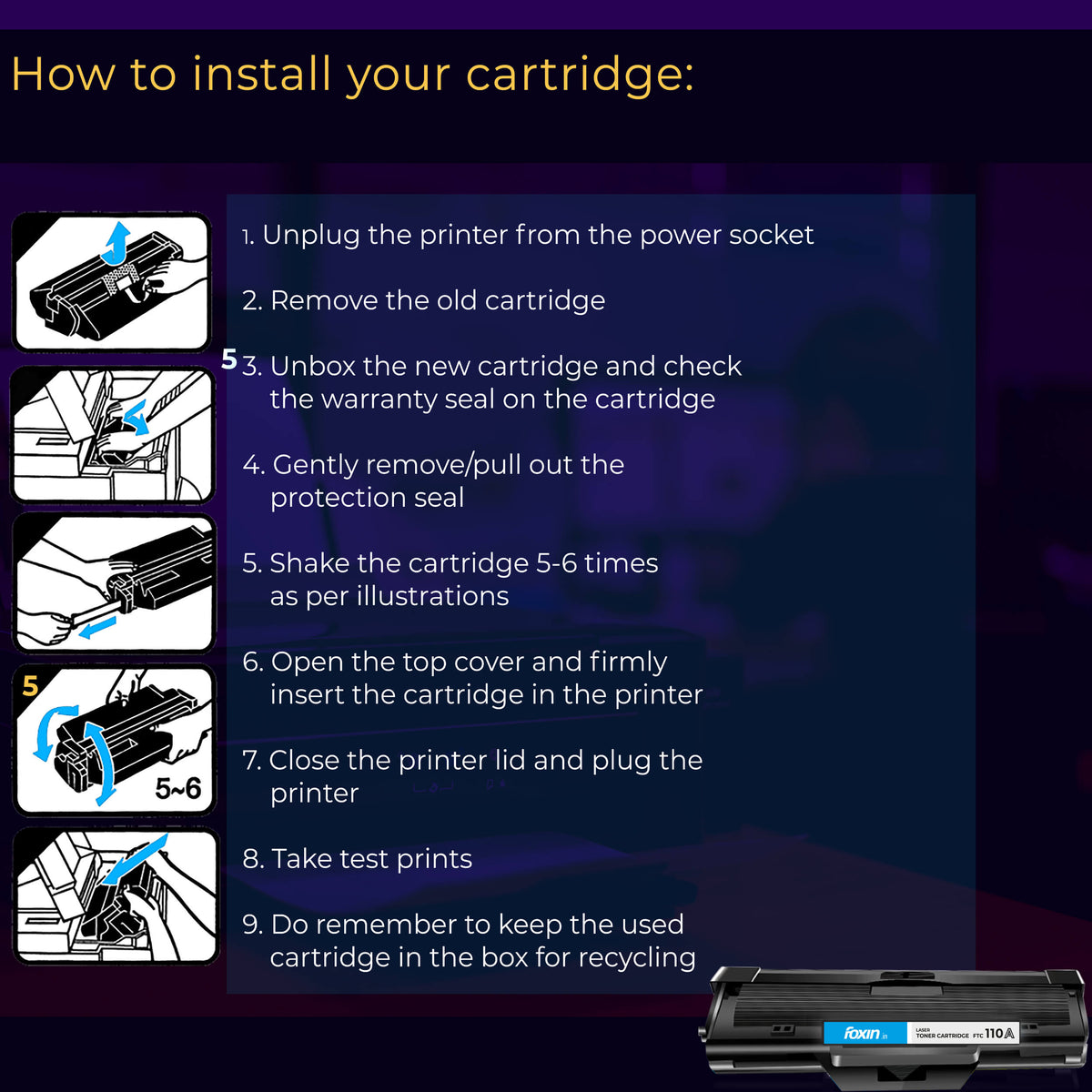 Foxin FTC-110A Laser Printer Cartridge Compatible with H108/108A/108W/131/131A/136/136A/136W/136NW | Black