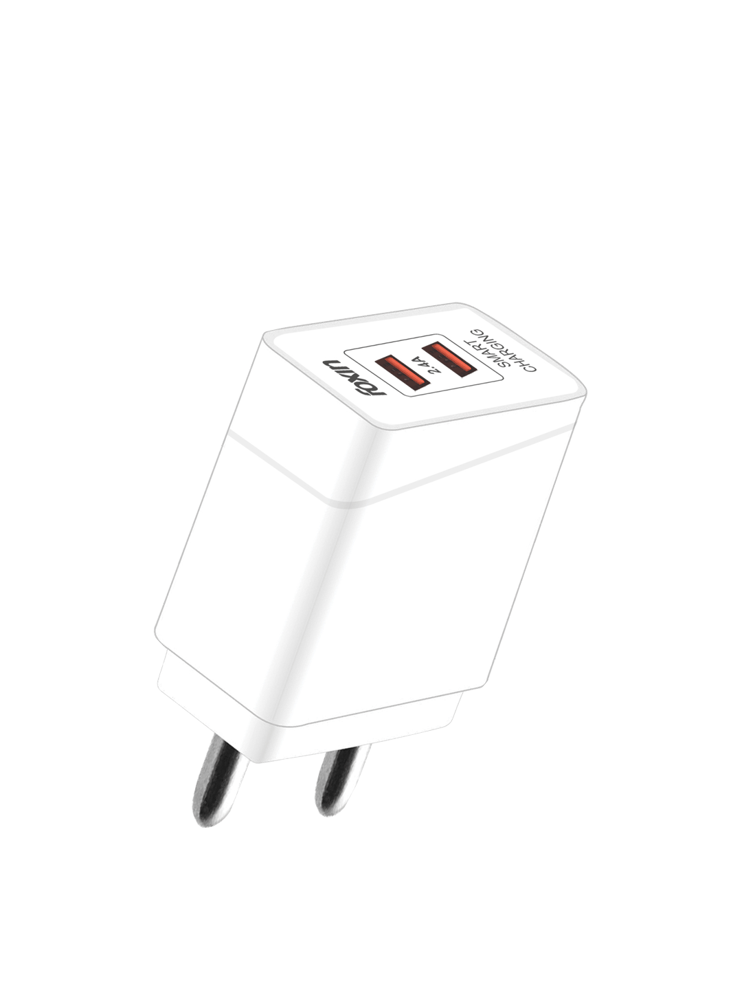 FOXIN Dual USB Adapter FPA-214 (2.4Amp) with Type-C USB - Ultra Protection Rapid Charging Smart Adapter | BIS Approved | 6 Months Warranty | White