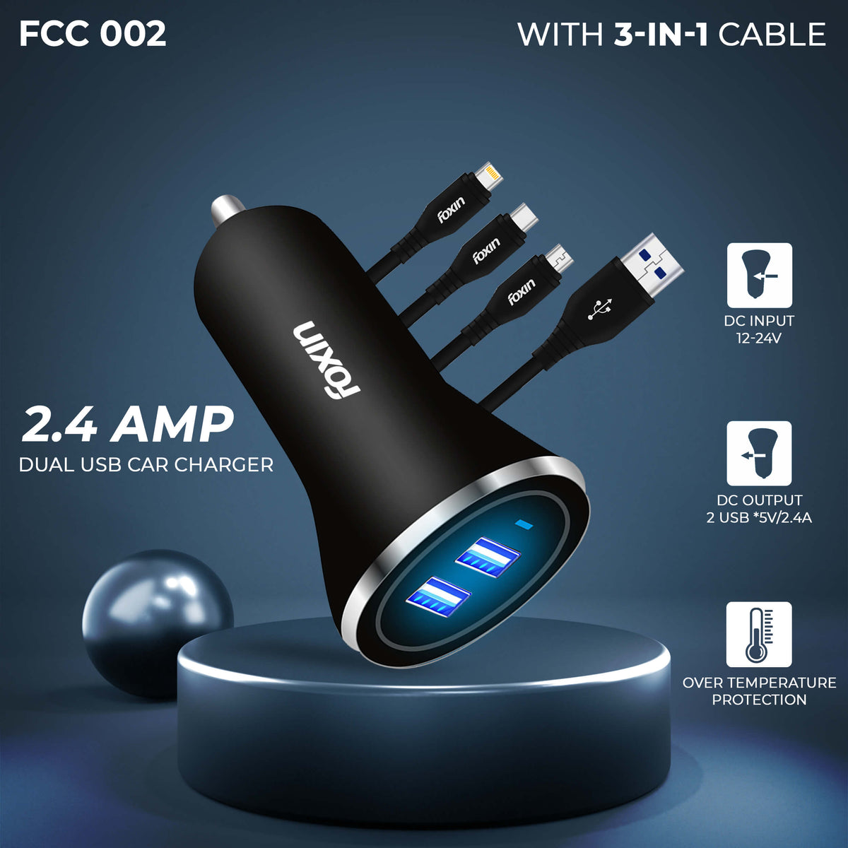 Foxin FCC 002 Dual Port Car Charger 2.4A