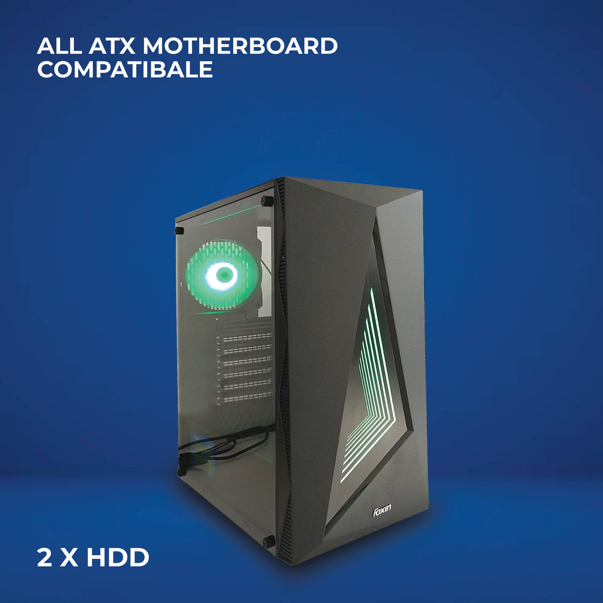 Foxin Plutonium RGB Gaming Tower Cabinet | with Steel Metal Body | Front Panel 2 x USB 1.0 Port | HD Audio / MIC Jack Port | 8 CM x 12 CM Fan Position