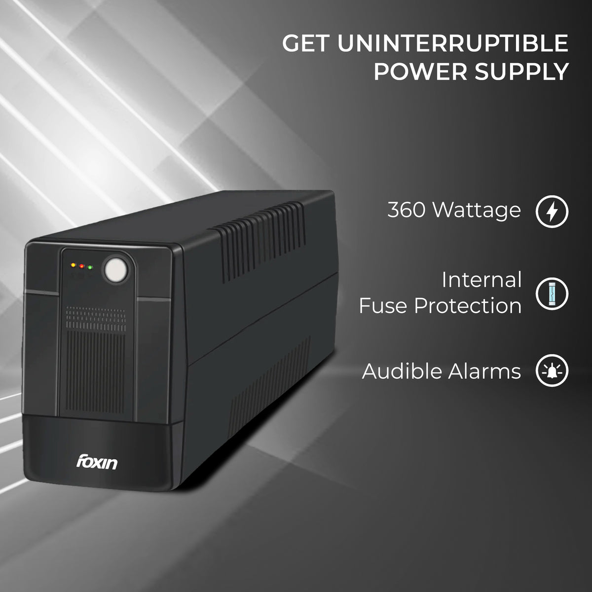 Foxin FPS-1001 Uninterrupted Power Supply (UPS), with 1000VA/360Watt Cold-Start Functionality