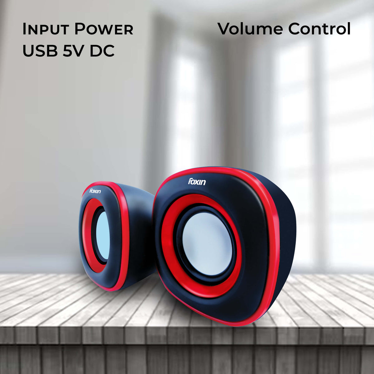 Foxin FMS- 375 PLUS 2.0 Multimedia Speaker System Powerful Stereo Sound with Aux Connectivity, USB Powered and Volume Control Supports Laptop/PC/Projector/Tablet/Mobile