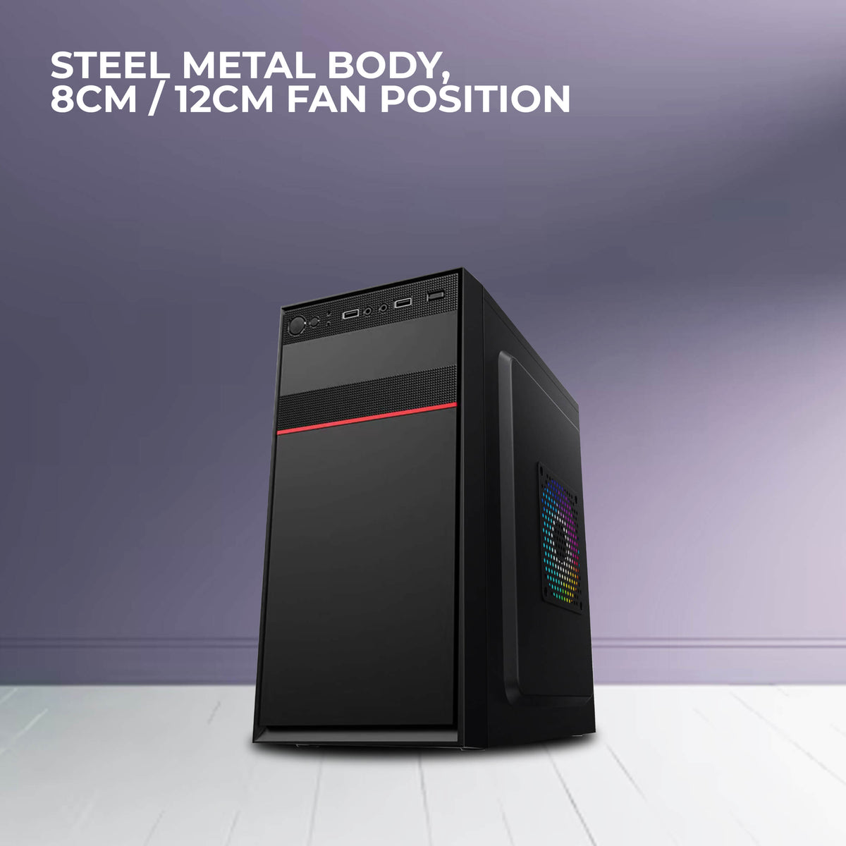 Foxin AMAR Desktop Computer Case / PC Cabinet - with Steel Metal Body | Front Panel 2 x USB 1.0 Port | HD Audio / MIC Jack Port | 8 CM x 12 CM Fan Position