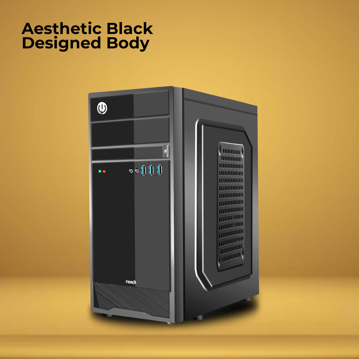Foxin SHADE Premium PC Cabinet with Steel Metal Body | Front Panel 2 x USB 1.0 Port | HD Audio / MIC Jack Port | 8 CM x 12 CM Fan Position