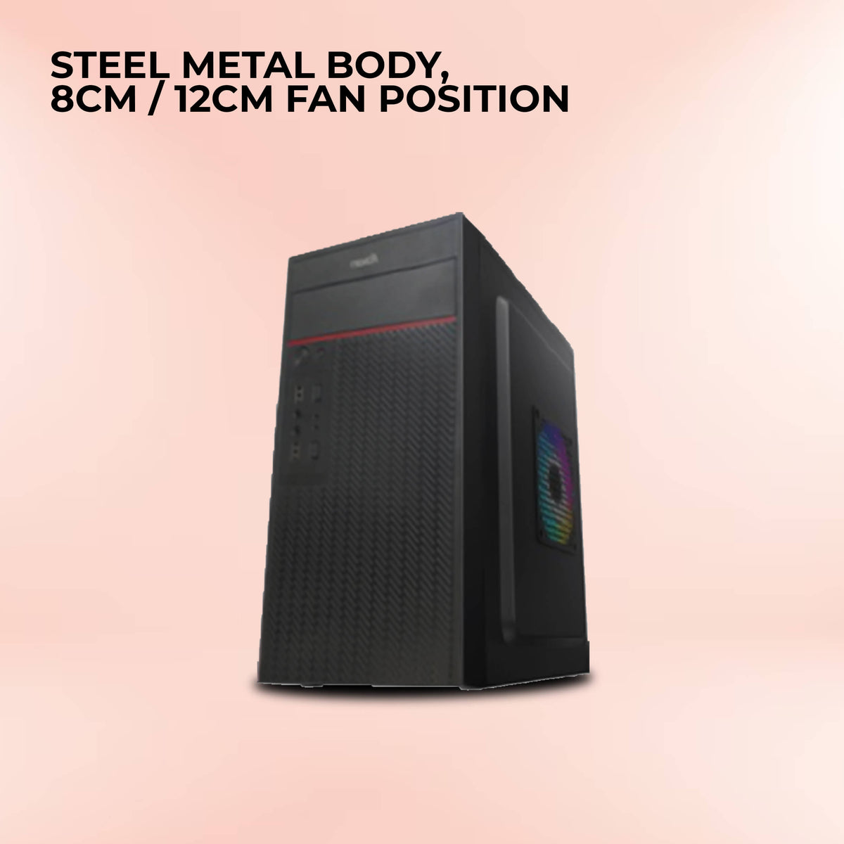 Foxin AKBAR Desktop Computer Case / PC Cabinet - with Steel Metal Body | Front Panel 2 x USB 1.0 Port | HD Audio / MIC Jack Port | 8 CM x 12 CM Fan Position