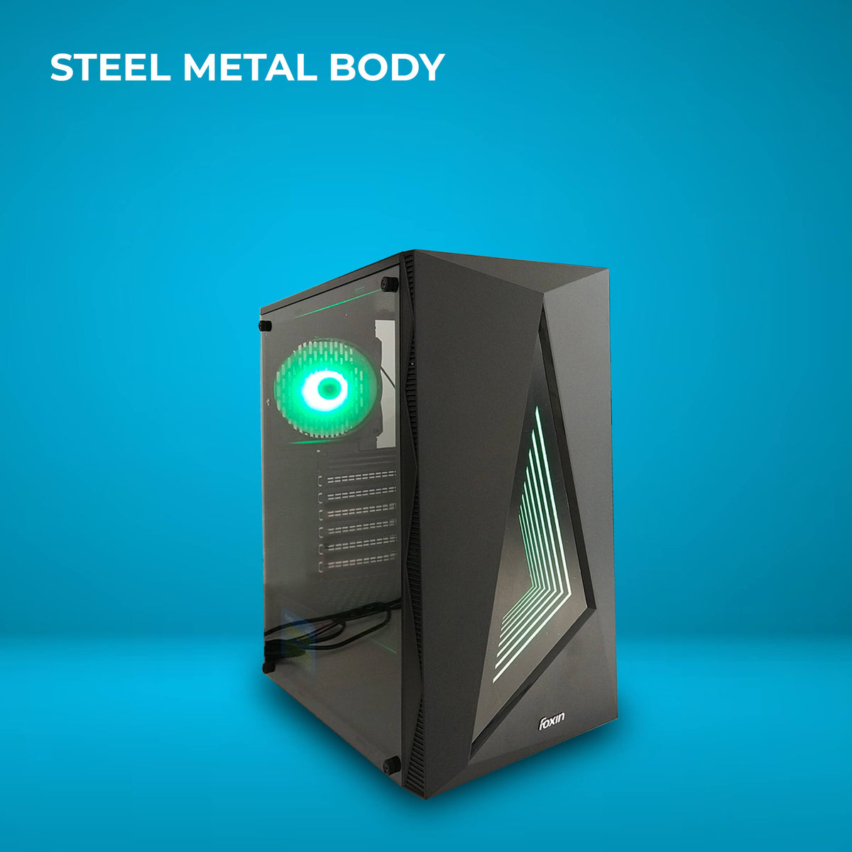 Foxin Plutonium RGB Gaming Tower Cabinet | with Steel Metal Body | Front Panel 2 x USB 1.0 Port | HD Audio / MIC Jack Port | 8 CM x 12 CM Fan Position