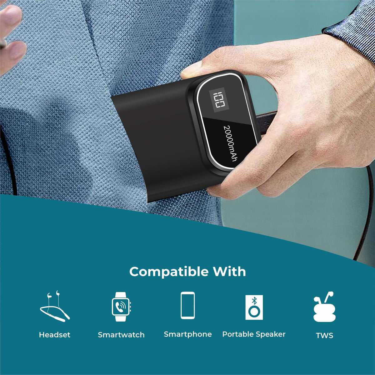 Foxin FPB-281 Poly Power Bank with 20000mAh Battery,12W Fast Charging, Type C &amp; Micro USB Input, 2 USB outputs, BIS Certified, Made in India
