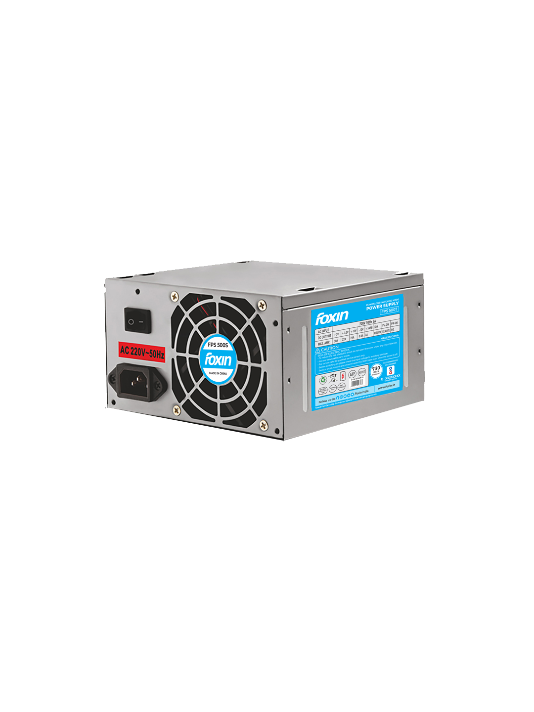 Foxin FPS-500s 12 Volt SMPS with 20+4 Pin 200 Watt, 1.2M Power Cord For Gaming Power Supply