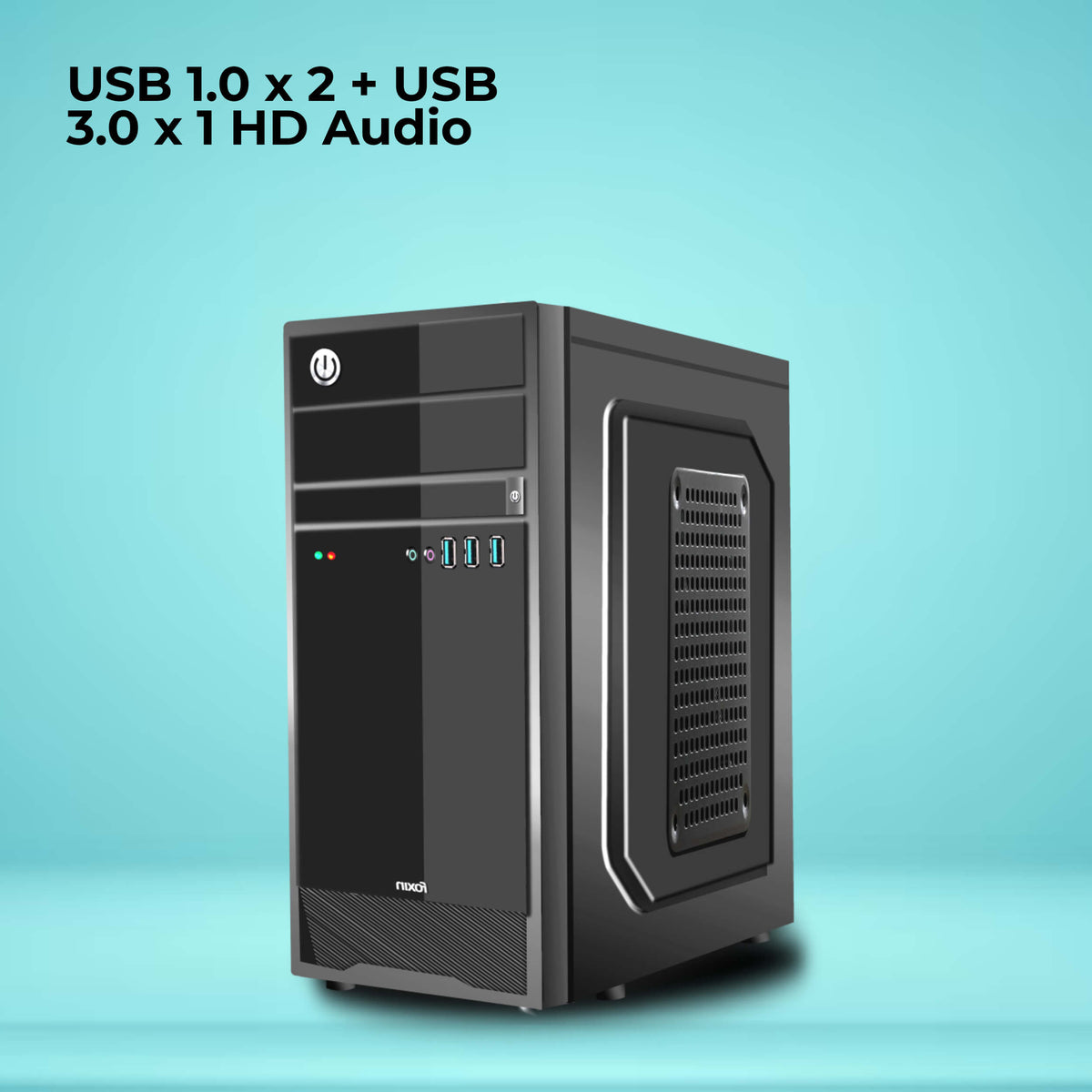 Foxin SHADE Premium PC Cabinet with Steel Metal Body | Front Panel 2 x USB 1.0 Port | HD Audio / MIC Jack Port | 8 CM x 12 CM Fan Position