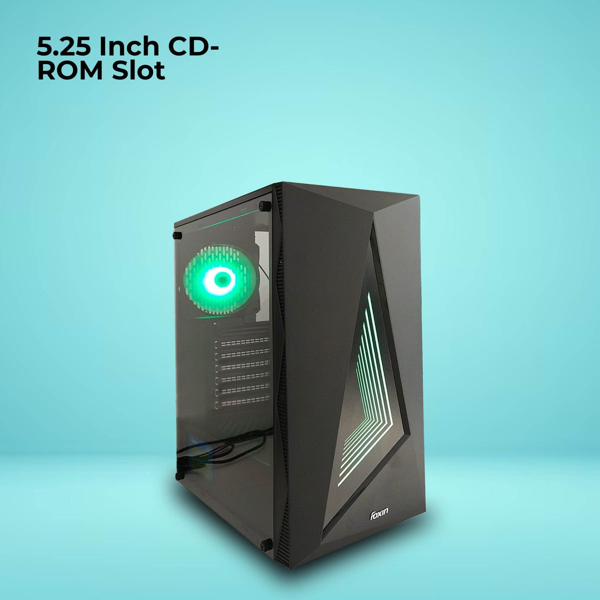 Foxin Plutonium RGB Gaming Tower Cabinet | with Steel Metal Body | Front Panel 2 x USB 1.0 Port | HD Audio / MIC Jack Port | 8 CM x 12 CM Fan Position