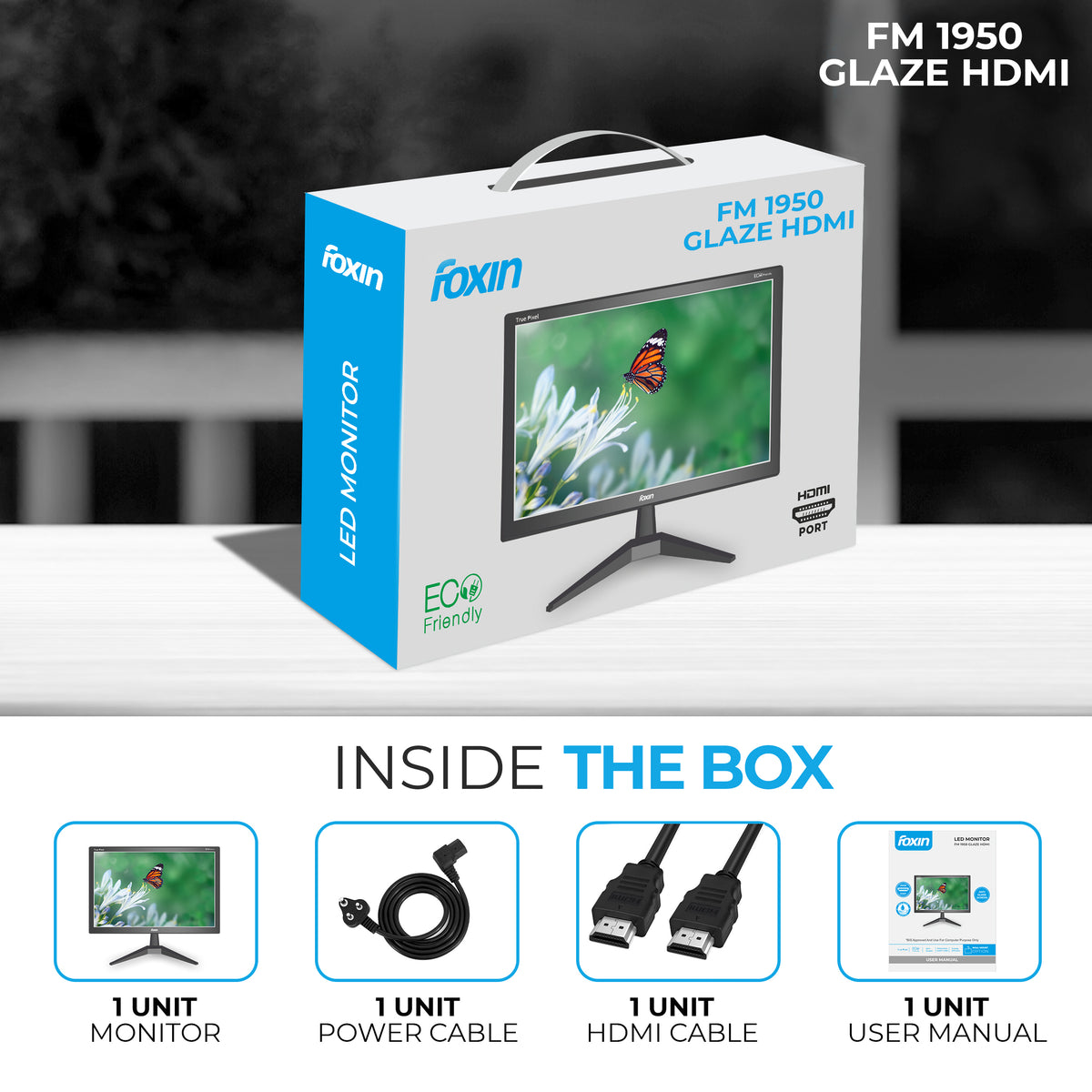 Foxin FM 19.5 LED HDMI Glaze Black HD Computer Monitor with VGA and HDMI Port
