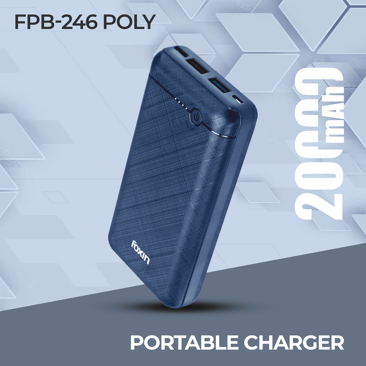 Foxin 20000 mAh 12W Fast Charging Li-Polymer Ultra Power Bank | Dual Micro-USB &amp; Type C Input | Dual USB Output 5V/2.4A | BIS Certified | Made In India | 180-Days Warranty | Blue (FPB 246 POLY)