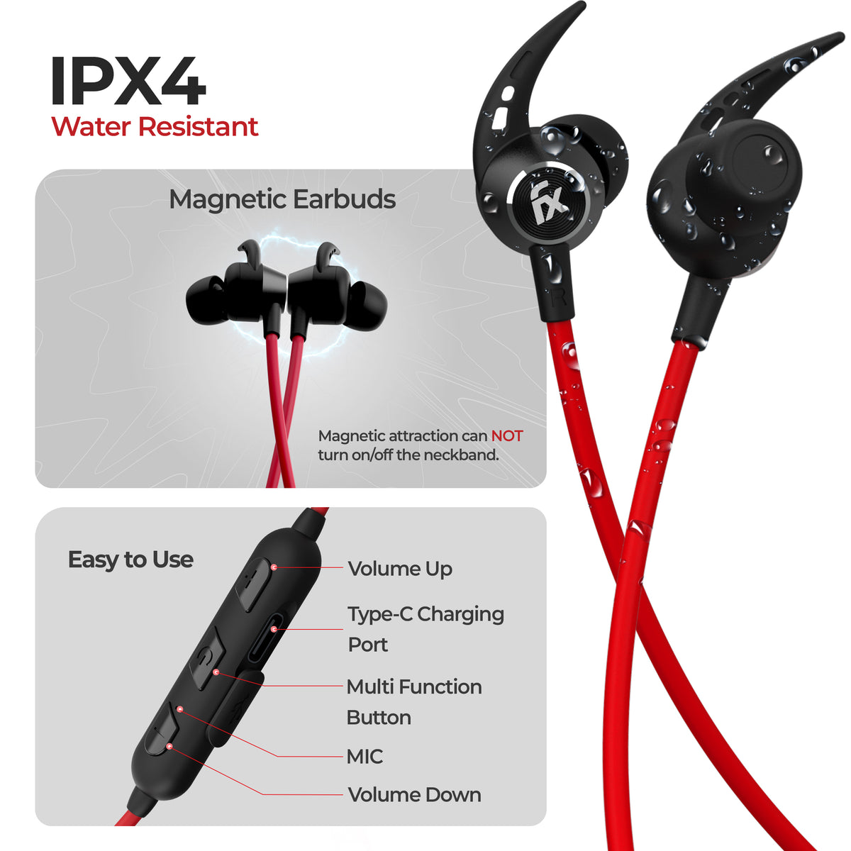 Foxin FoxBeat 220 Gaming Neckband Earphones | 60MS Low Latency, Lightweight | Made in India - Ideal for Music &amp; Games