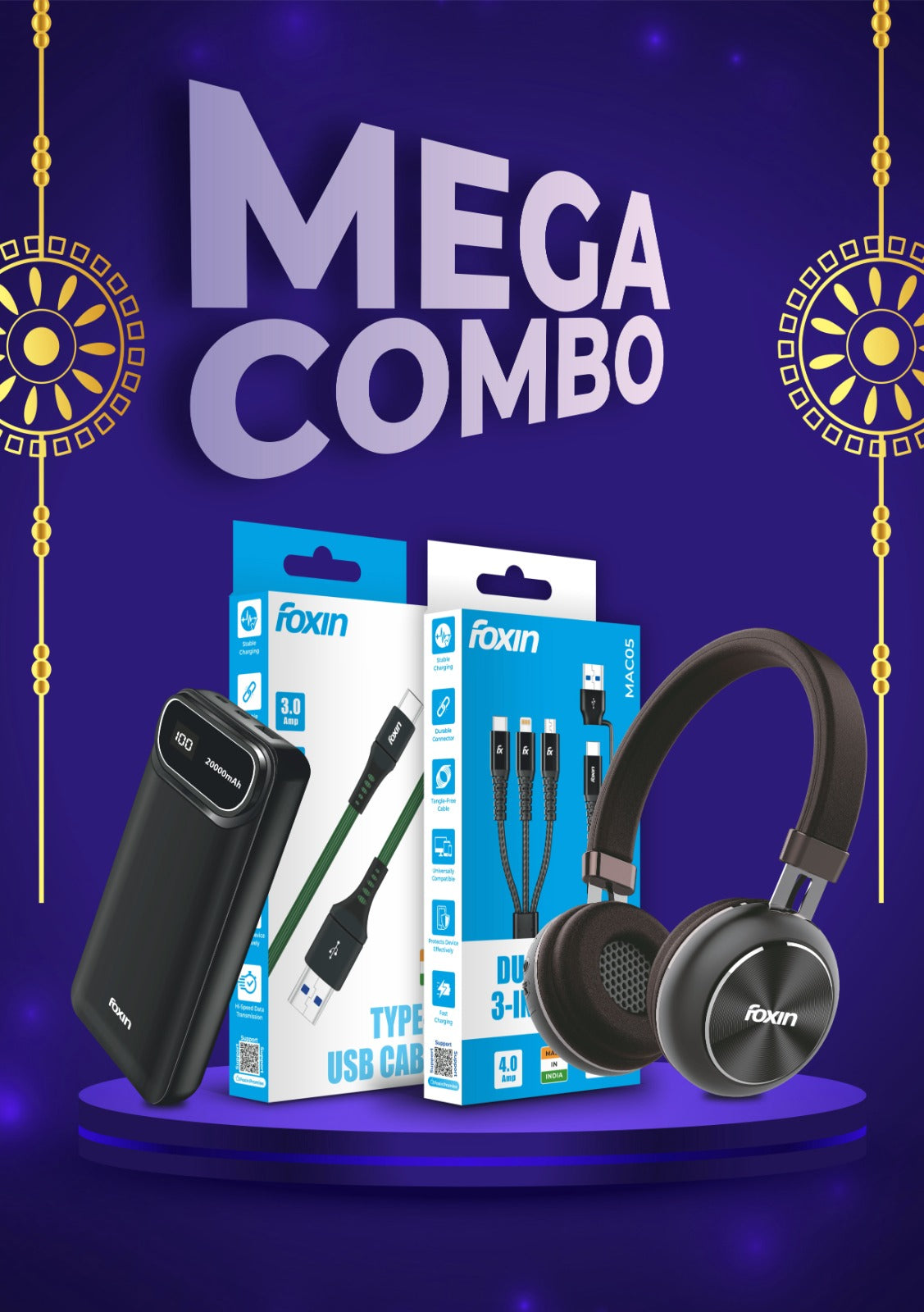 Mega Combo + 281 Poly Powerbank + 321 Supreme Headphones +  MAC05 + USB to type c / Apple