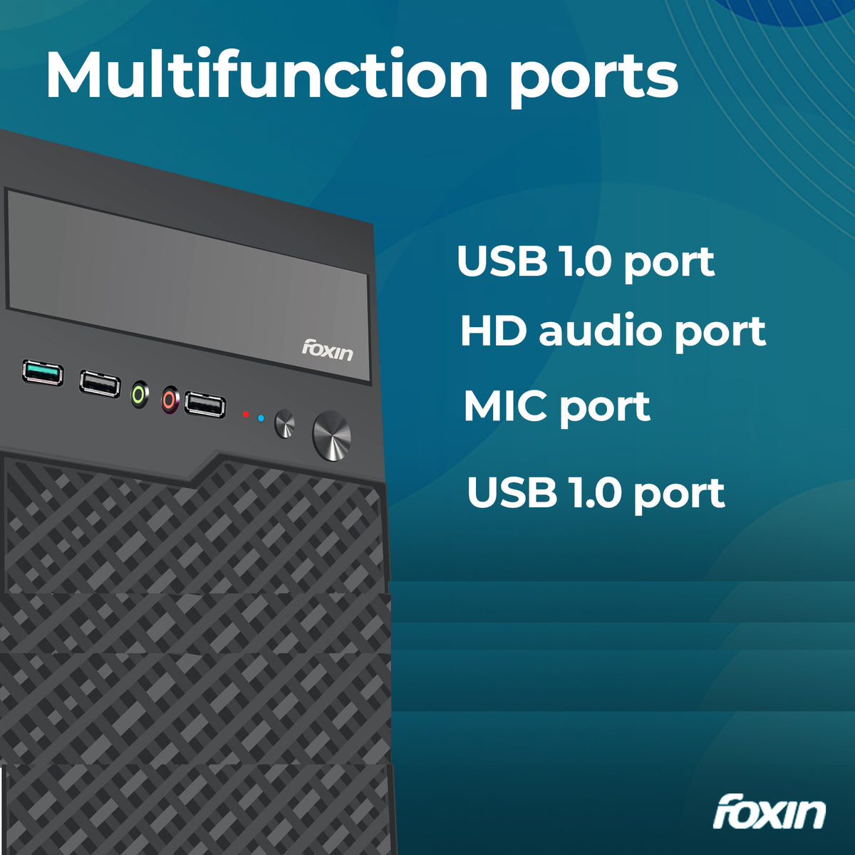 Foxin RACE Desktop Computer Case / PC Cabinet - with Steel Metal Body | Front Panel 2 x USB 1.0 Port | HD Audio/ MIC Jack Port | 8 CM x 12 CM Fan Position | Color Metallic Black