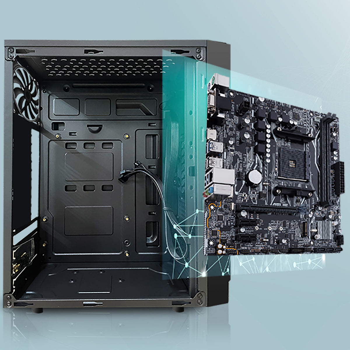 Foxin PACE Desktop Computer Case / PC Cabinet - with Steel Metal Body | Front Panel 2 x USB 1.0 Port | HD Audio/ MIC Jack Port  | 8 CM /12 CM Fan Position | Color Metallic Black