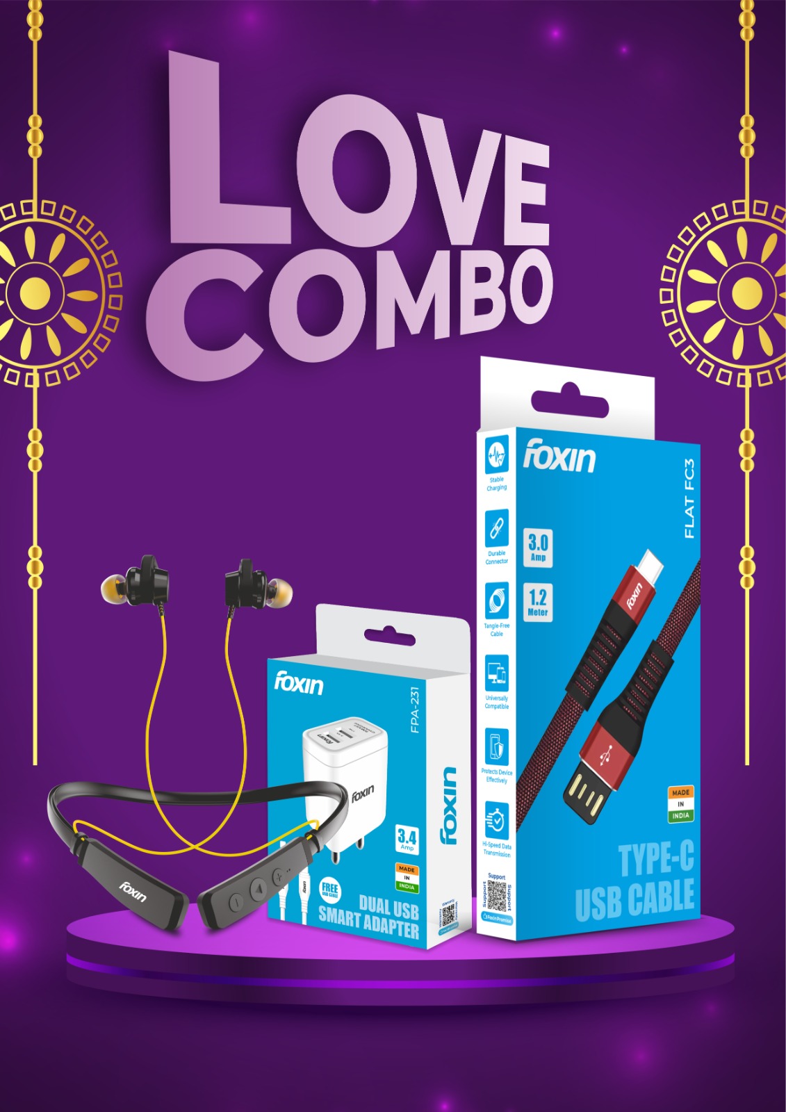 Love Combo FPA 231 (Adapter) + Maroon flat cable USB to type C (FC3) +  131 Neckband