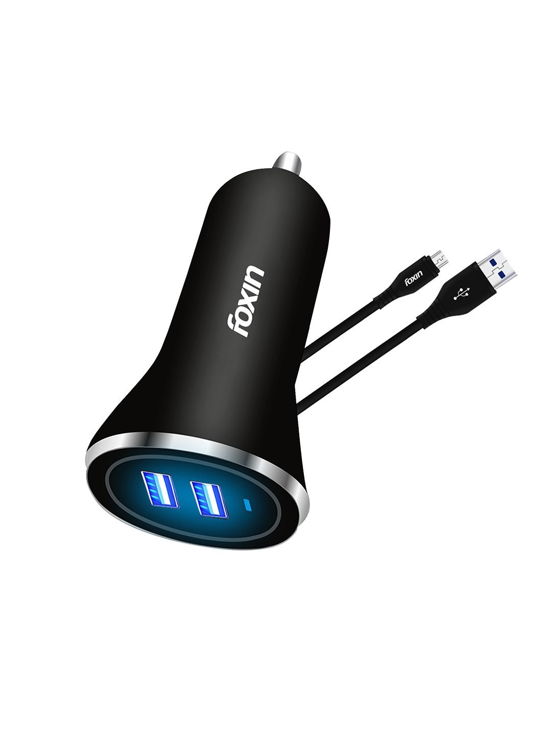 Foxin FCC 002 Dual Port Car Charger 2.4A with Micro USB (Black)