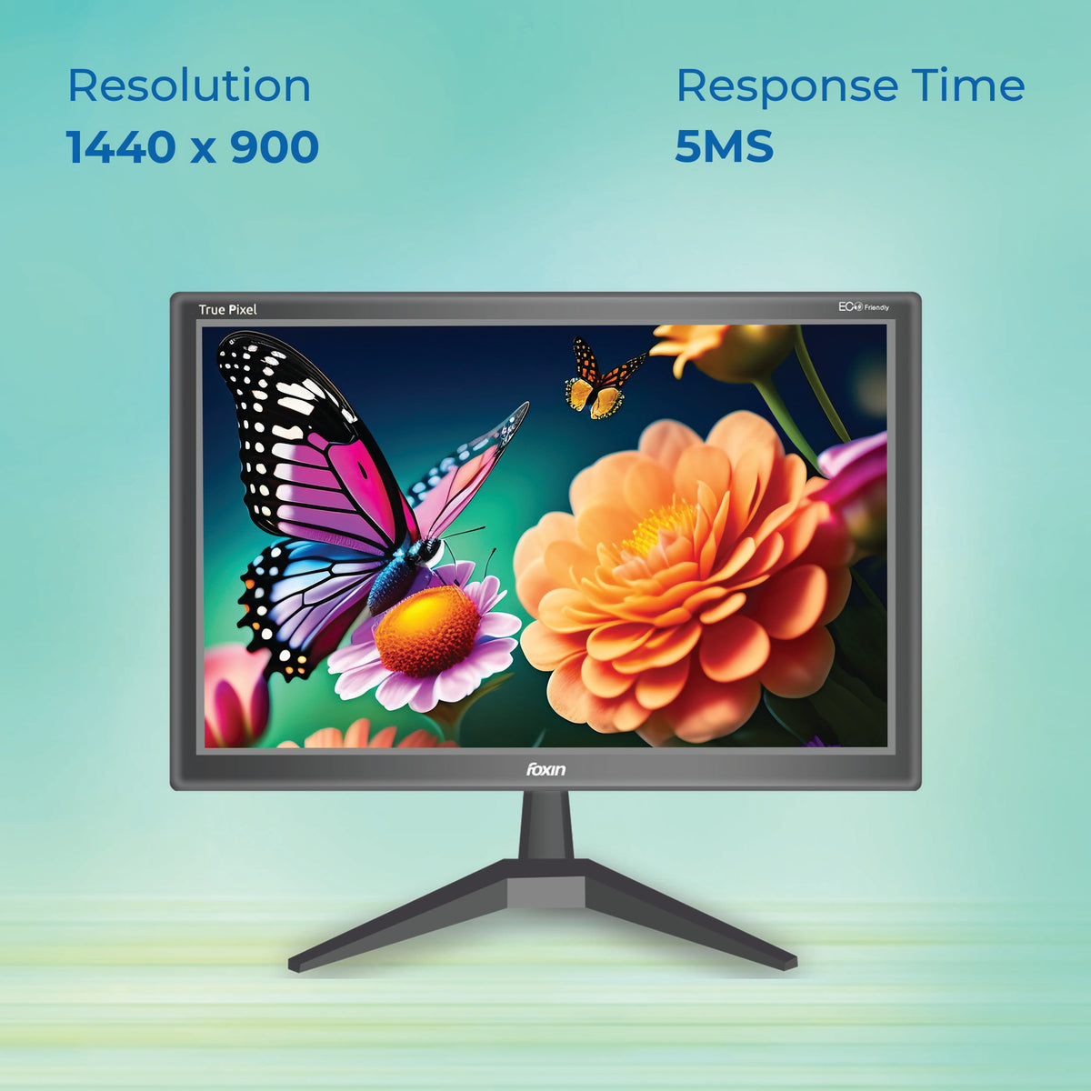 Foxin FM 1950 Crystal 19 inch (48.5 cm) Black Full HD Resolution - HDMI + VGA port, true pixel, anti glare,anti scratch &amp; Eco friendly BIS approved Computer Monitor (1440 x 900 Pixel) (HD), Black | 1 year warranty Media 1 of 7